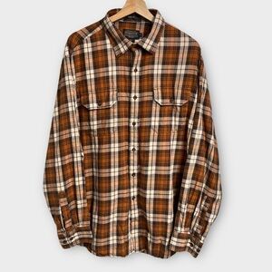 Pendleton Bridger Twill Plaid Flannel Shirt XL Brown Cream Plaid Fall